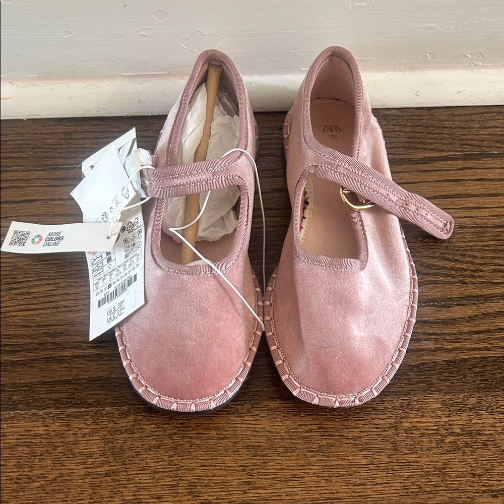 Zara Pink Velvet T-Strap Mary Jane Shoes